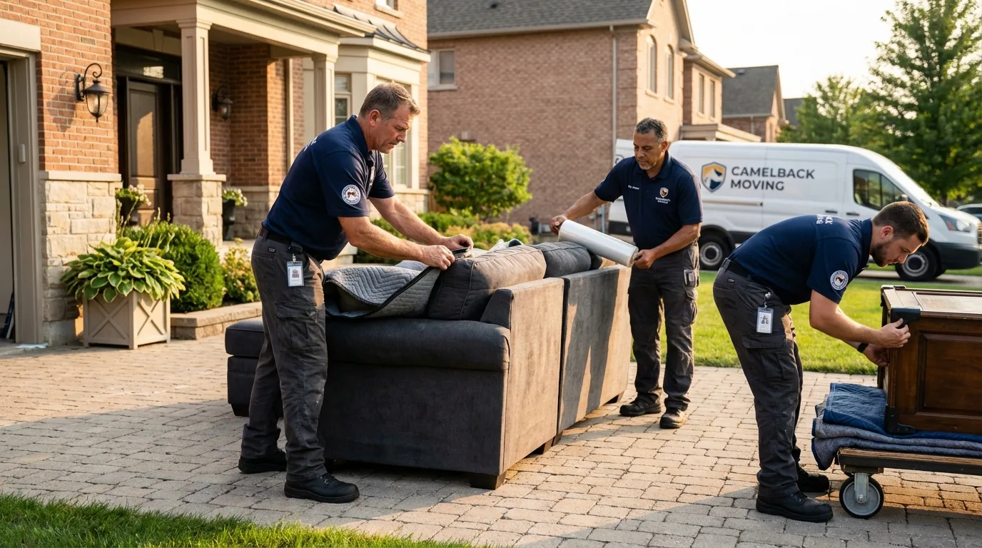 Large estate moving crew wrapping furniture in Shrub Oak, NY