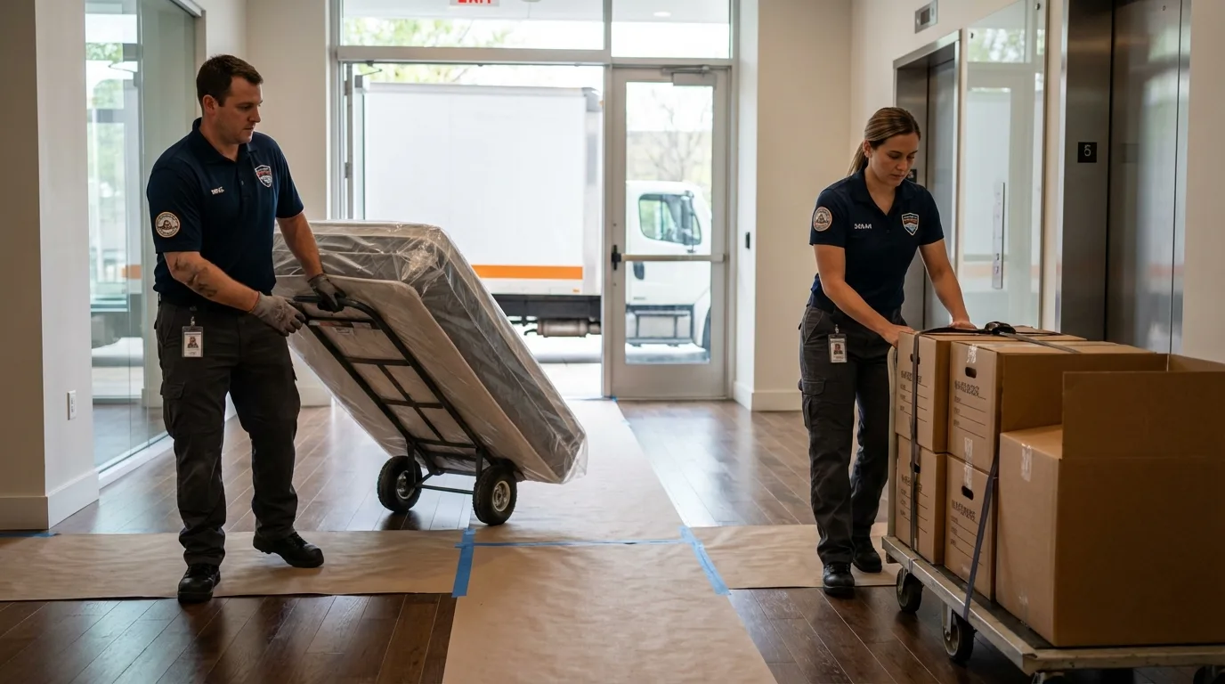 Professional apartment movers loading elevator in Shrub Oak, NY