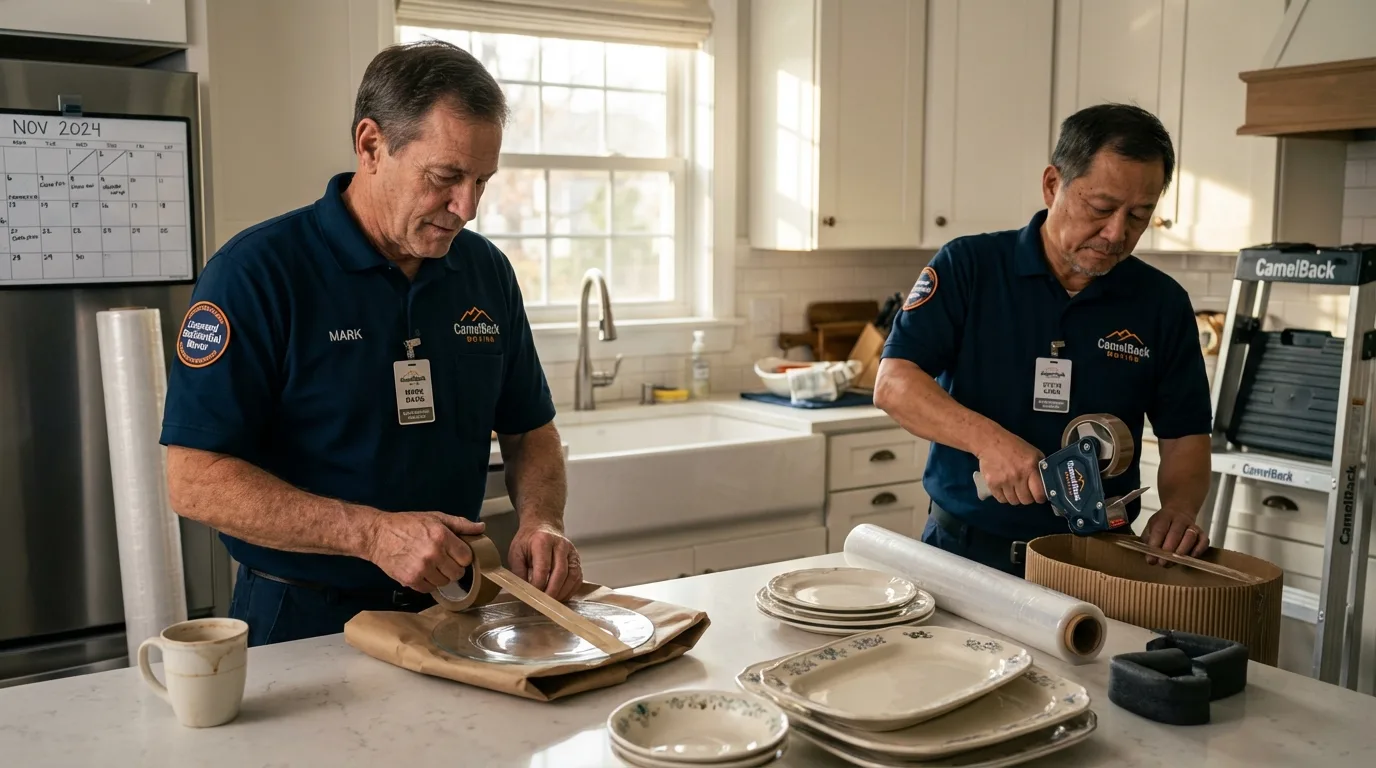 Professional crew packing kitchen dishware in Shrub Oak, NY